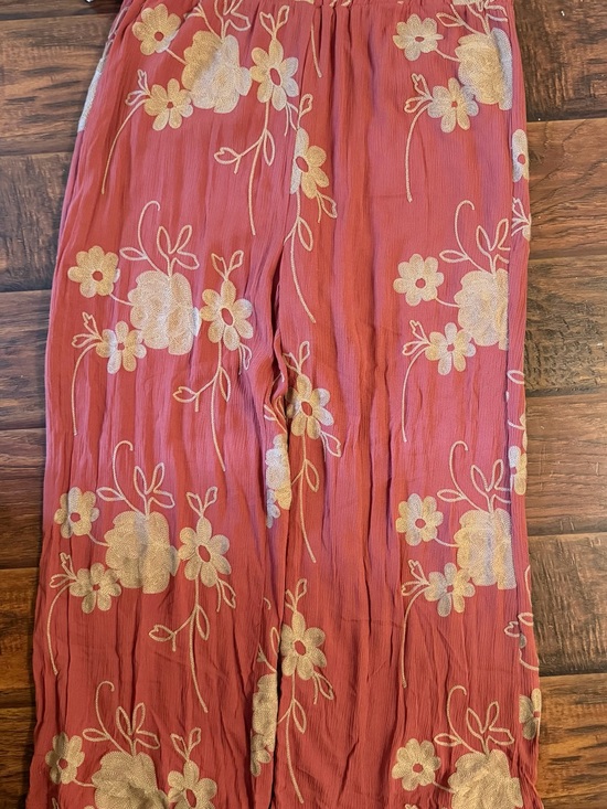 Liv Los Angeles Pants - Wide Leg Floral Embroidered Pants - Dusty Rose